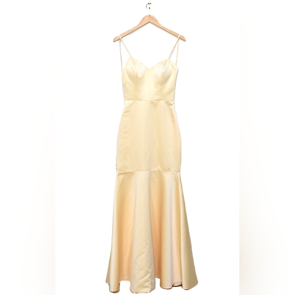Butter Yellow Mermaid Floor Length Prom Dress Backless Fitted Size S Formal - Picture 3 of 11